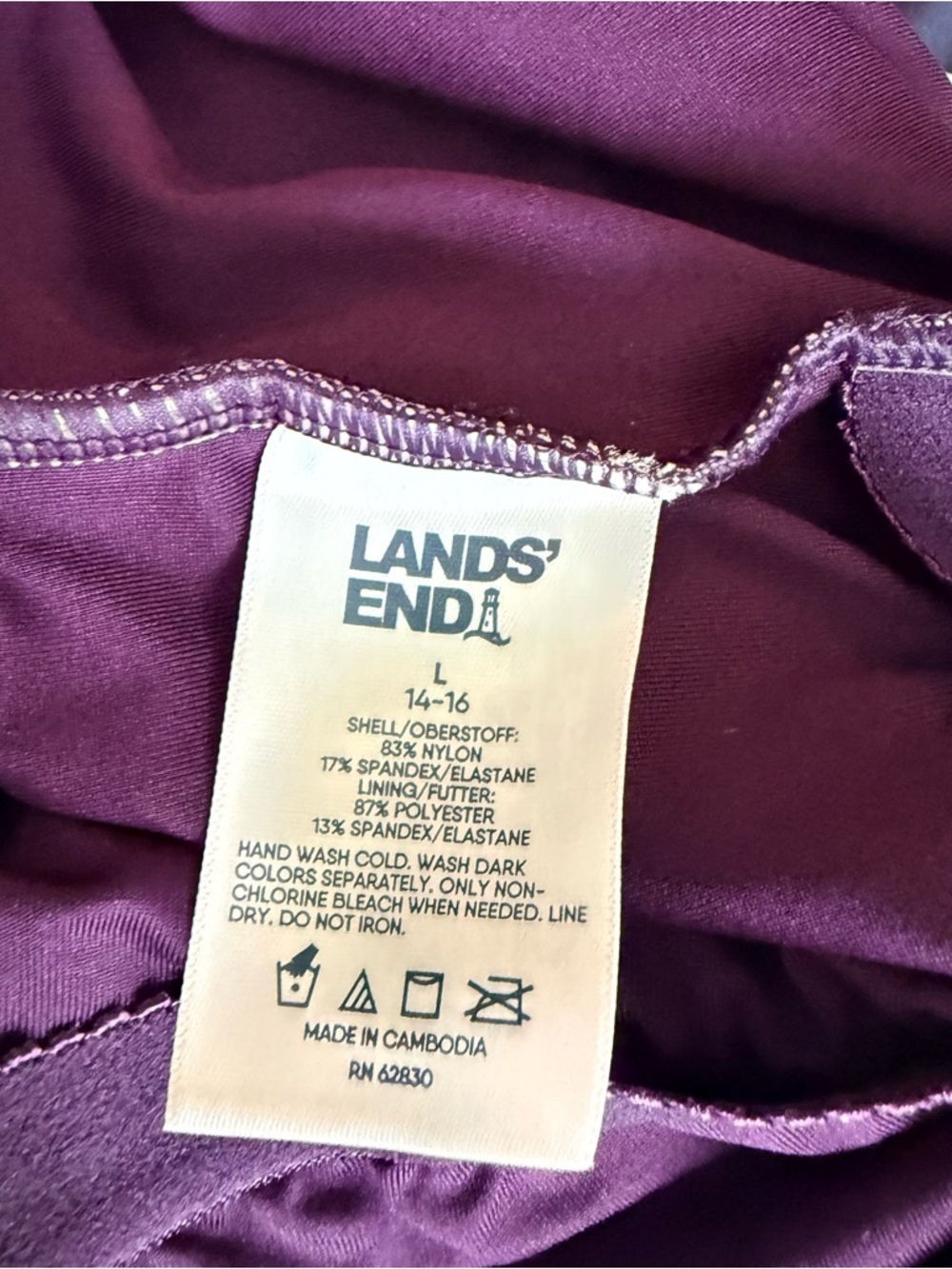 Land's End Women's Size L Tugless High Neck Portrait Back One Piece Swimsuit NEW - Picture 9 of 10
